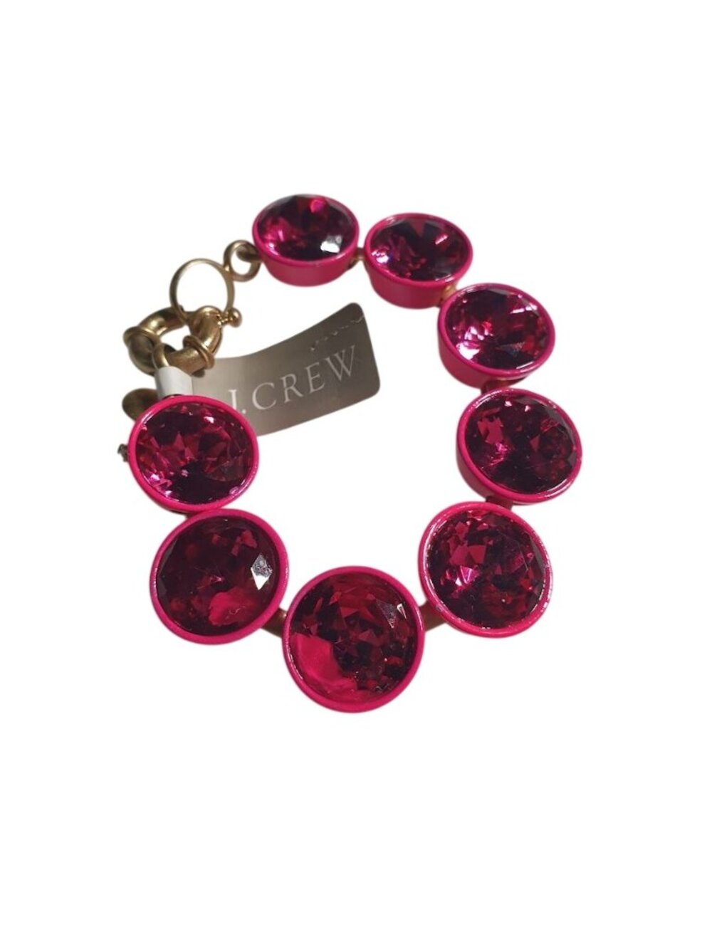 J Crew Pink Crystal Brulee Bracelet Gold Tone Lobster Clasp Jewelry 6.5 Inch